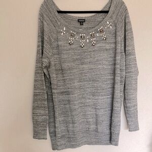NWT Torrid Gray jeweled front details festive holiday sweater Size 2